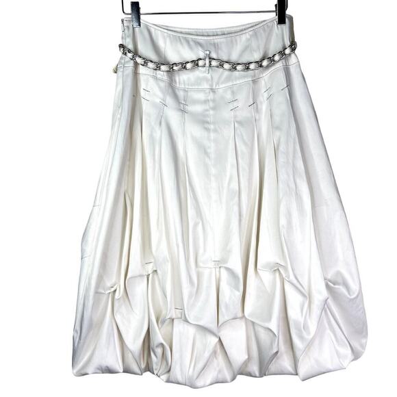 Alberto Makali White Gathered Ruched Bubble Skirt Chain Belted Women's 6 - Picture 2 of 7